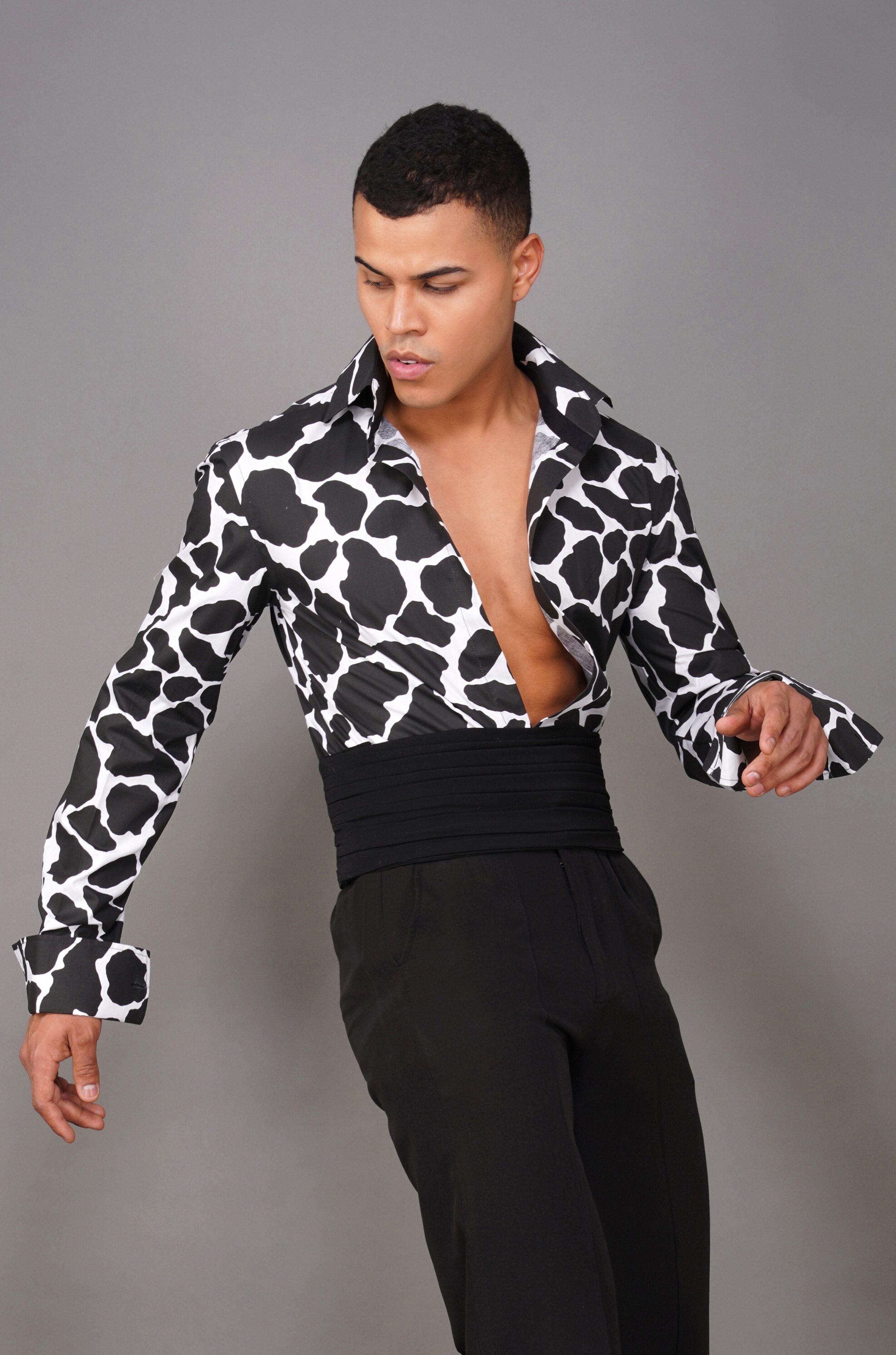 French Cuff and Collar Cow Print Shirt